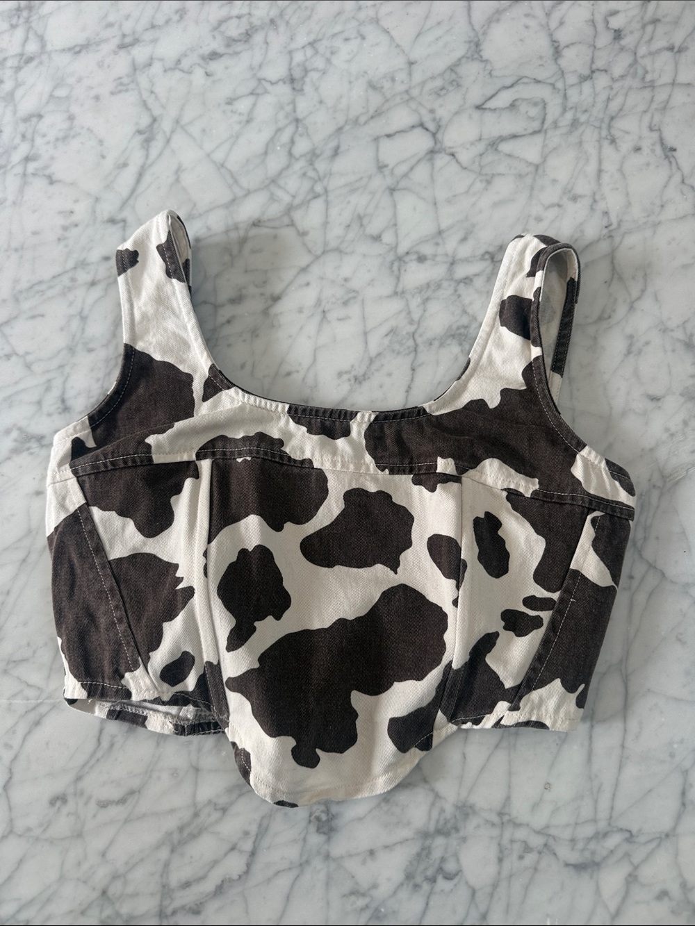 Cow Print Women's Crop Top Corset Sz M Lone Star